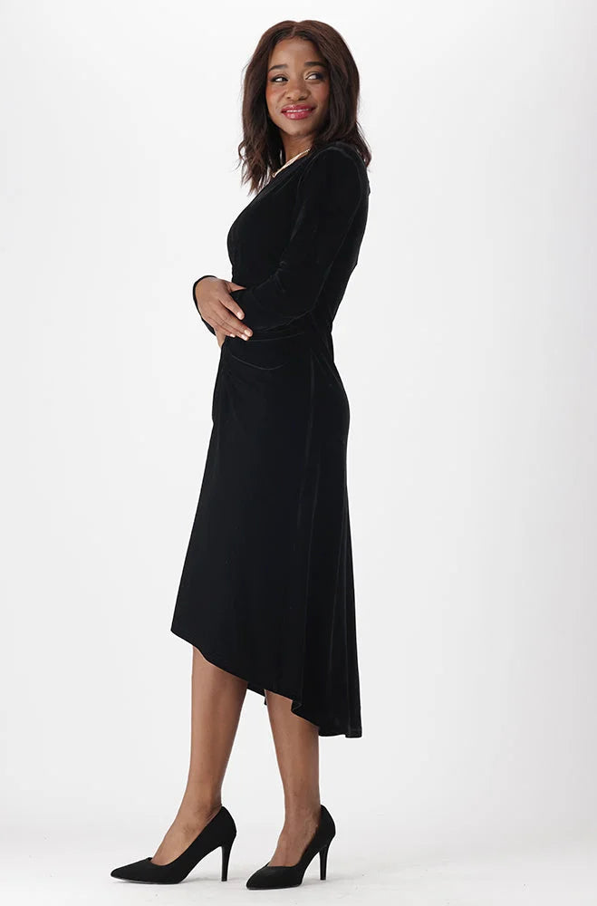 Dunns Clothing | Ladies | Aria Ruched Velour Dress _ 149933 Black