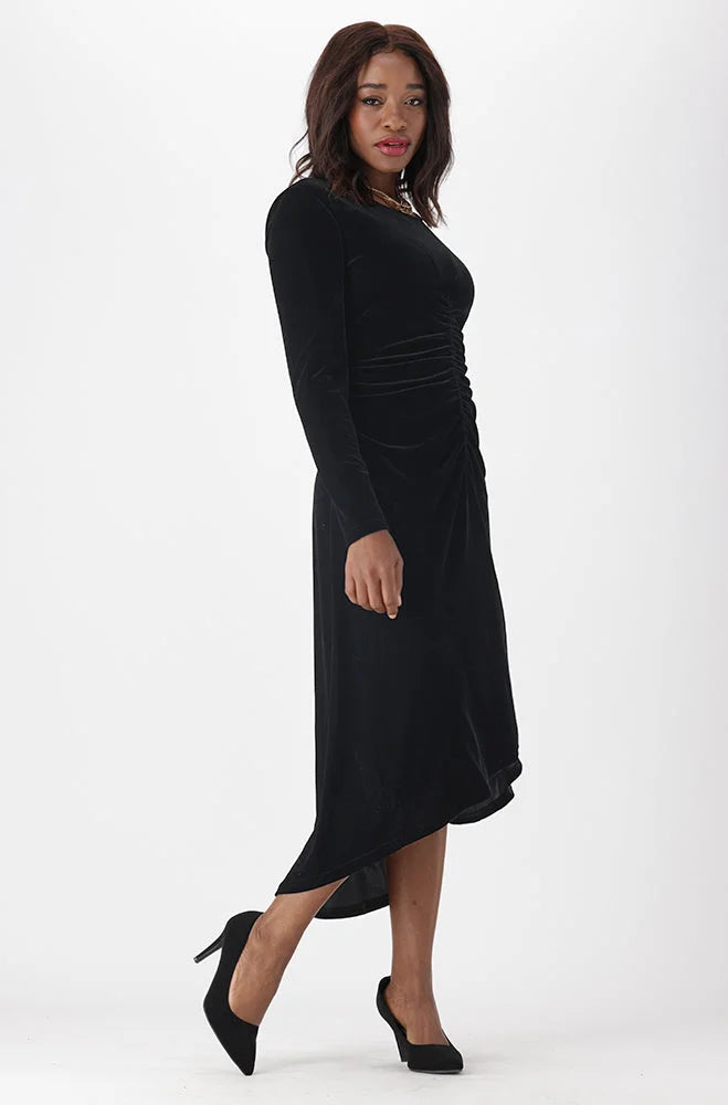 Dunns Clothing | Ladies | Aria Ruched Velour Dress _ 149933 Black