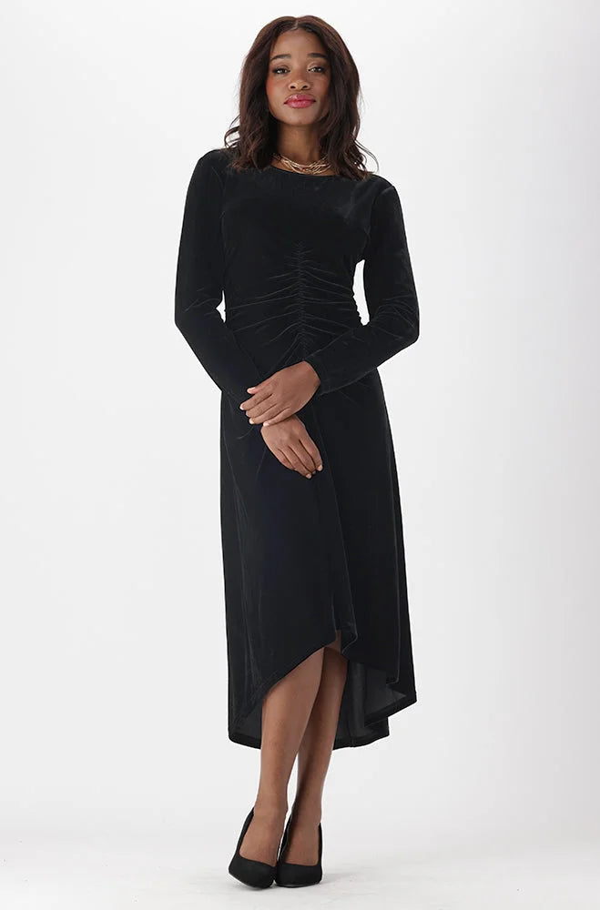 Dunns Clothing | Ladies | Aria Ruched Velour Dress _ 149933 Black