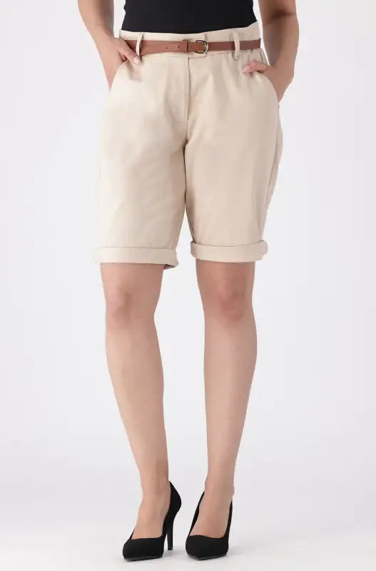 Dunns Clothing | Ladies Ava Sateen Shorts _ 145264 Stone