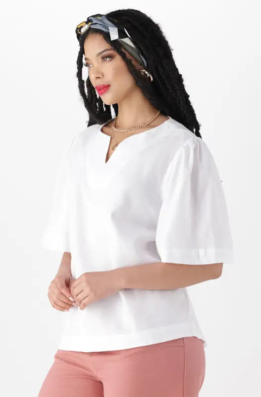 Dunns Clothing | Ladies Azola Peasant Top _ 144839 White