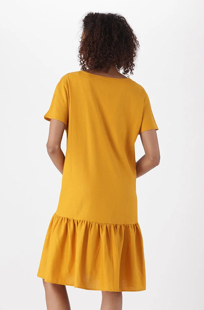 Dunns Clothing | Ladies | Babette Tiered Linen Dress _ 150180 Ocre