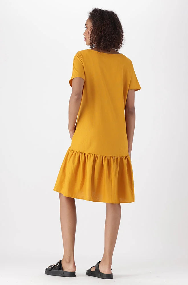 Dunns Clothing | Ladies | Babette Tiered Linen Dress _ 150180 Ocre