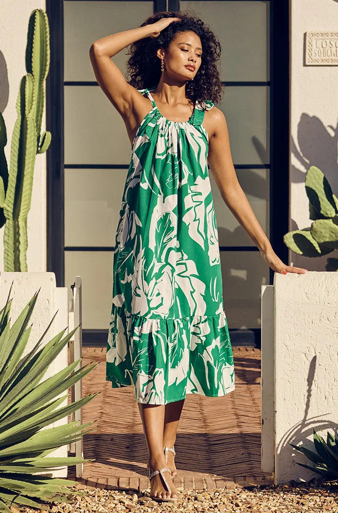 Dunns Clothing | Ladies | BETH SHOULDER TIE DRESS _ 151282 Green