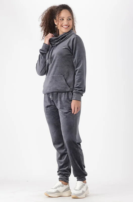 Dunns Clothing Britney Velour Hoodie 145734 Grey R279