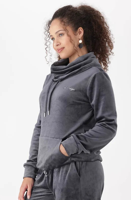 Dunns Clothing Britney Velour Hoodie 145734 Grey R279