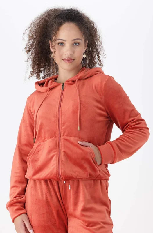 Dunns Clothing | Ladies | Britney Velour Zip Tru Hoodie _ 145733 Orange