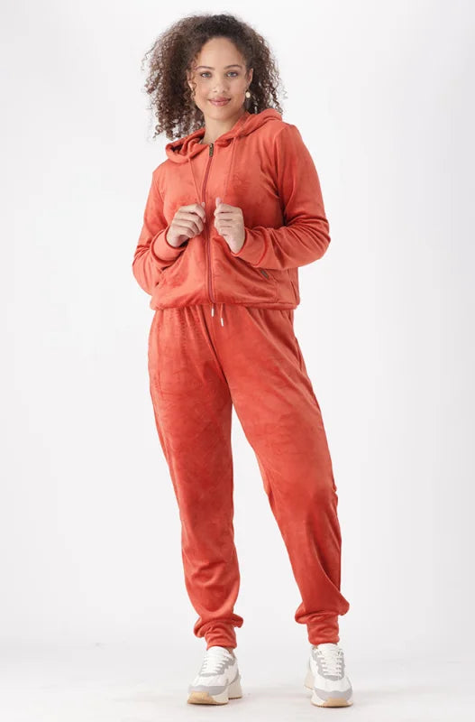 Dunns Clothing | Ladies | Britney Velour Zip Tru Hoodie _ 145733 Orange