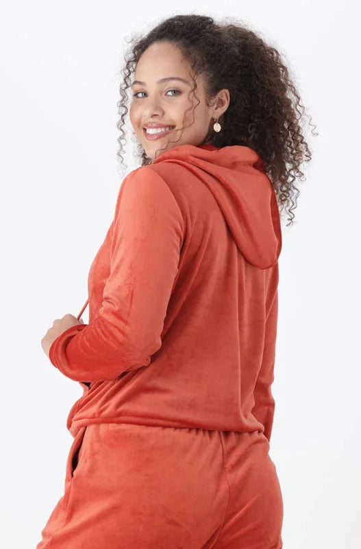 Dunns Clothing | Ladies | Britney Velour Zip Tru Hoodie _ 145733 Orange