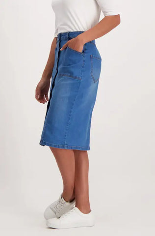 Dunns Clothing | Ladies | Camden Button Through Denim Skirt _ 142094 Mid Wash