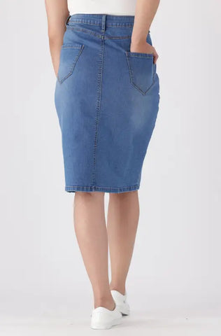 Dunns Clothing | Ladies | Camden Button Through Denim Skirt _ 143098 Mid Wash