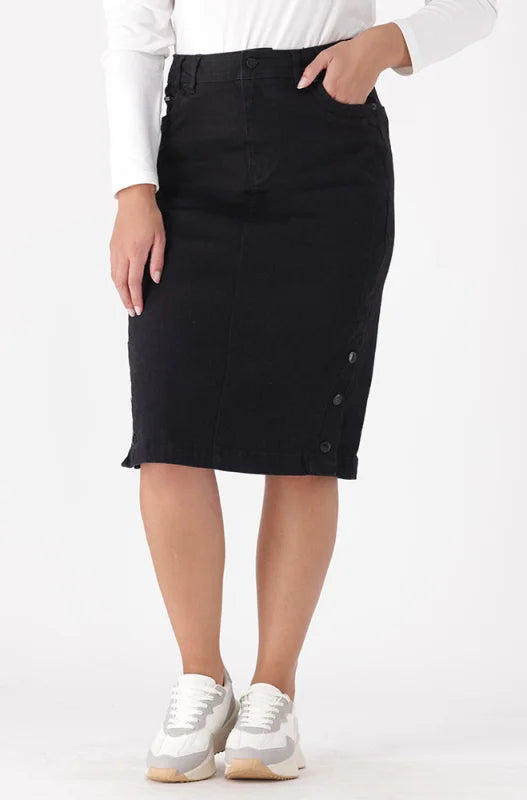 Dunns Clothing | Ladies | Camden Button Through Denim Skirt _ 147870 Black