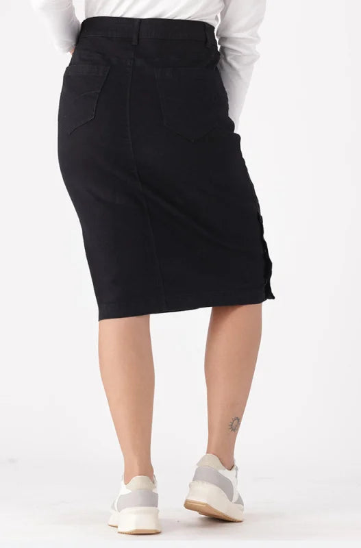 Dunns Clothing | Ladies | Camden Button Through Denim Skirt _ 147870 Black