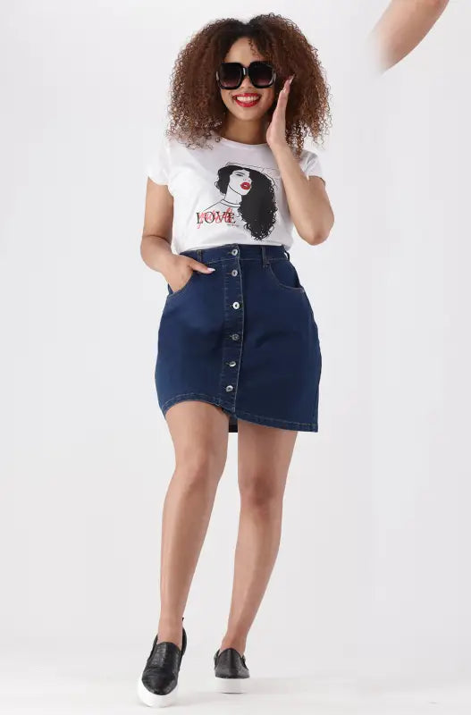 Dunns Clothing Camden Button Through Short Denim Skirt 145881 Dark Wash 28 Dark Wash