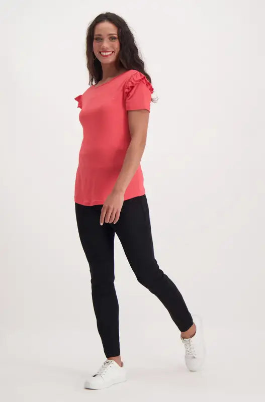 Dunns Clothing | Ladies Carla Frill Top _ 140290 Pink