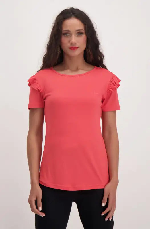 Dunns Clothing | Ladies Carla Frill Top _ 140290 Pink
