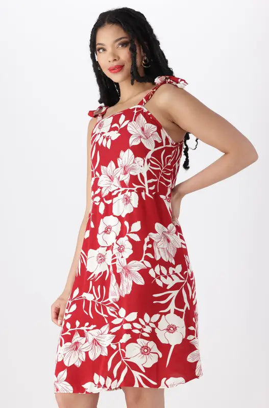 Dunns Clothing | Ladies | CARLA TIE SHOULDER DRESS _ 144736 Red