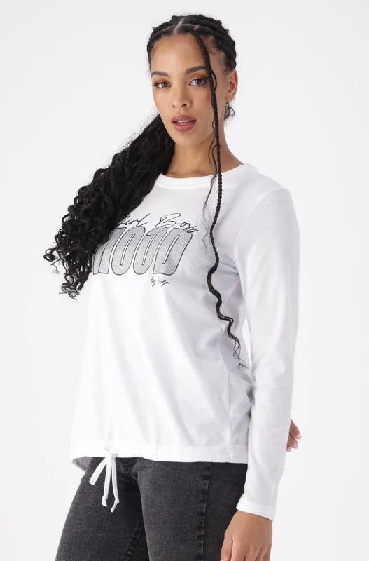 Dunns Clothing | Ladies | Carlie Drawcord Graphic Tee _ 149383 White