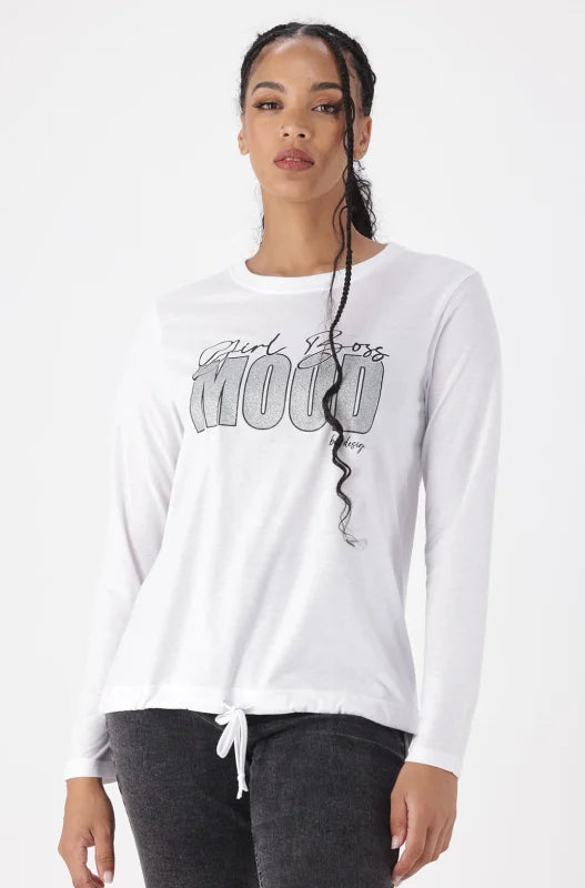 Dunns Clothing | Ladies | Carlie Drawcord Graphic Tee _ 149383 White