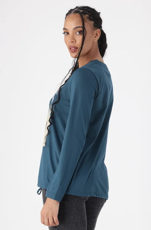 Dunns Clothing | Ladies | Carlie Drawcord Graphic Tee _ 149384 Teal