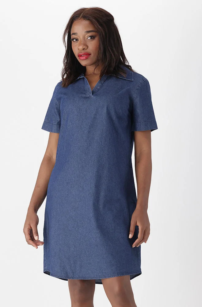Dunns Clothing | Ladies | Carmody Chambray Portofino Shirt Dress _ 151113 Dark
