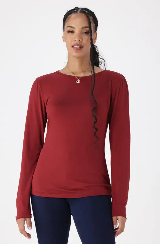 Dunns Clothing | Ladies | Cleo Crew Neck Tee _ 148943 Burgundy