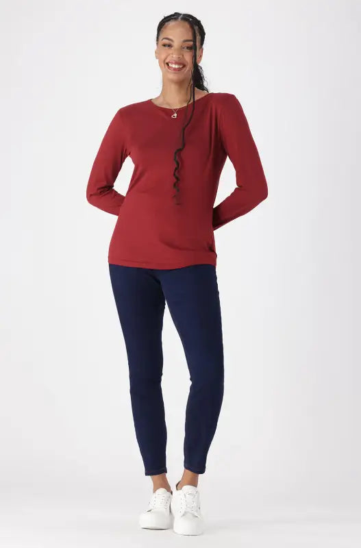 Dunns Clothing | Ladies | Cleo Crew Neck Tee _ 148943 Burgundy