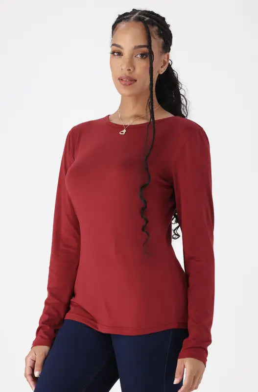 Dunns Clothing | Ladies | Cleo Crew Neck Tee _ 148943 Burgundy