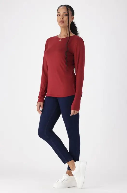 Dunns Clothing | Ladies | Cleo Crew Neck Tee _ 148943 Burgundy