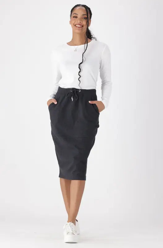 Dunns Clothing | Ladies | Danni Fleece Skirt _ 147617 Charcoal Mel