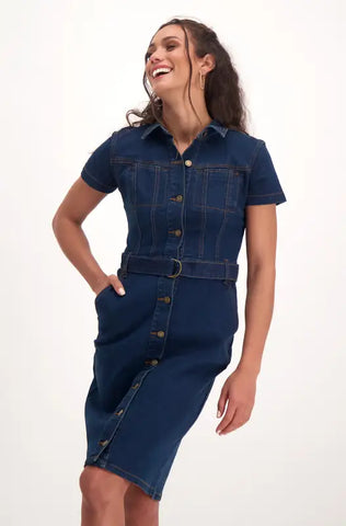 Dunns Clothing | Ladies | Davina Button Through Denim Dress _ 142881 Dark Wash