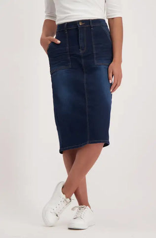 Dunns Clothing | Ladies | Diane Denim Skirt _ 141330 Dark Wash