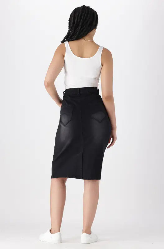 Dunns Clothing | Ladies Diane Utility Denim Skirt _ 142253 Black