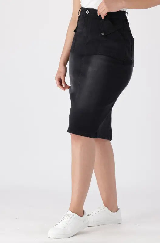 Dunns Clothing | Ladies Diane Utility Denim Skirt _ 142253 Black