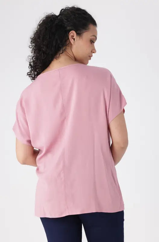 Dunns Clothing | Ladies Edith Shortsleeve Front Tie Top _ 145556 Pink