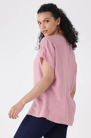 Dunns Clothing | Ladies | Edith Shortsleeve Front Tie Top _ 145556 Pink