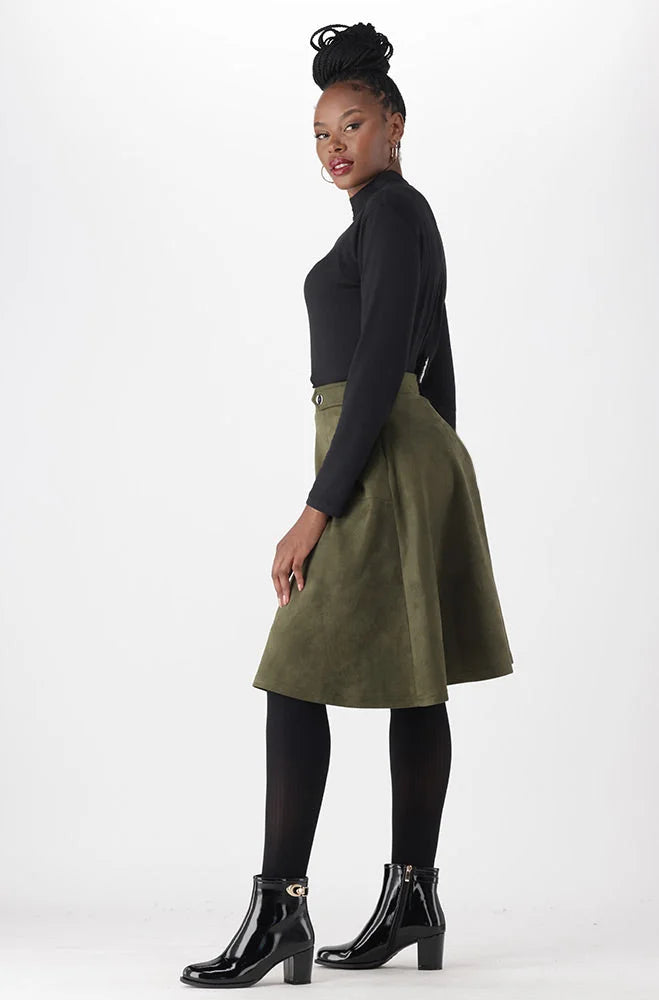 Dunns Clothing Emilia Faux Suede Midi Skirt 148817 Fatigue R299