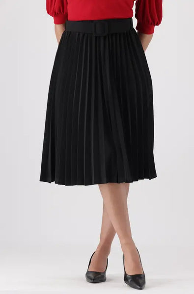 Mid length top black pleated skirt