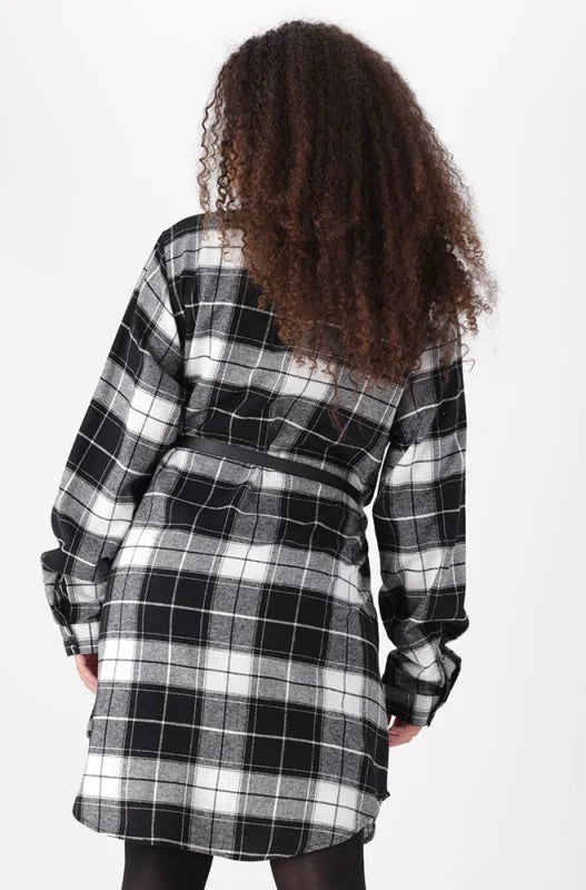 Dunns Clothing | Ladies | Fara Belted Check Shirt Dress _ 148085 Black