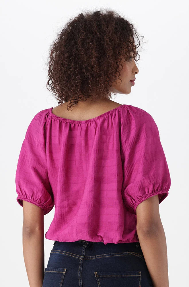 Dunns Clothing | Ladies | Gea Textured Peasant Top _ 151574 Purple