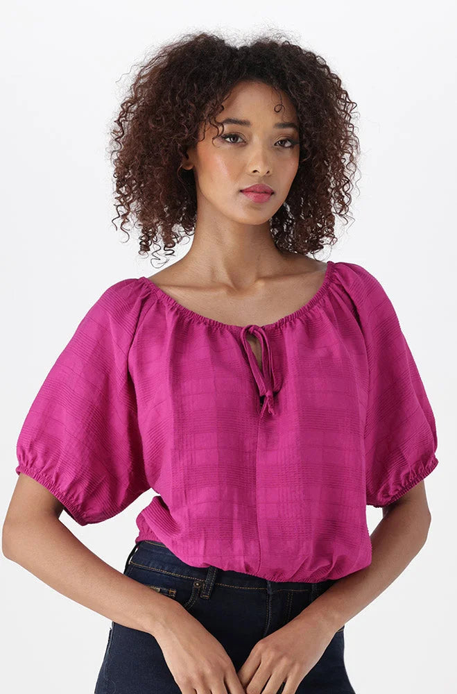 Dunns Clothing | Ladies | Gea Textured Peasant Top _ 151574 Purple