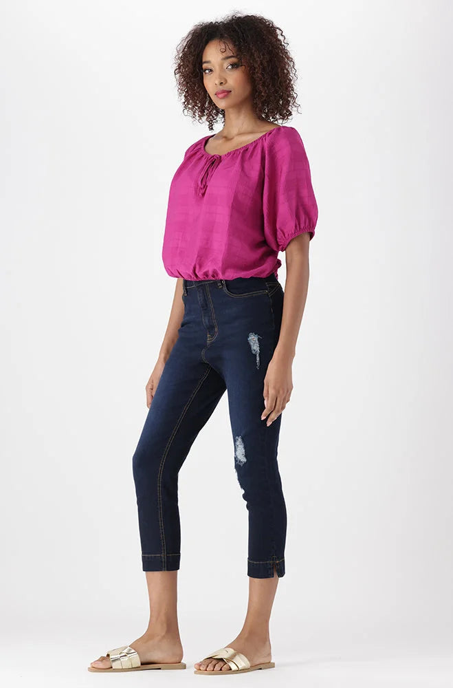 Dunns Clothing | Ladies | Gea Textured Peasant Top _ 151574 Purple