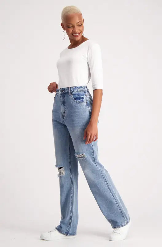Dunns Clothing | Ladies Gen Wide Leg Jeans _ 137656 Mid Wash