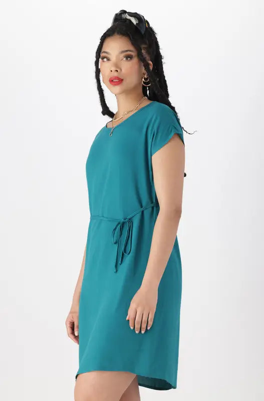 Dunns Clothing | Ladies | Gia Belted Shift Dress _ 144732 Teal