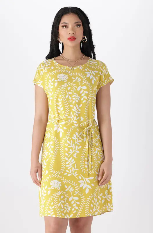 Dunns Clothing | Ladies | GIA BELTED SHIFT DRESS _ 144733 Ocre