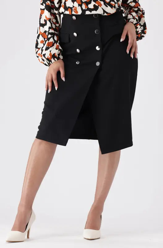 Dunns Clothing | Ladies Gia Button Knit Skirt _ 144133 Black