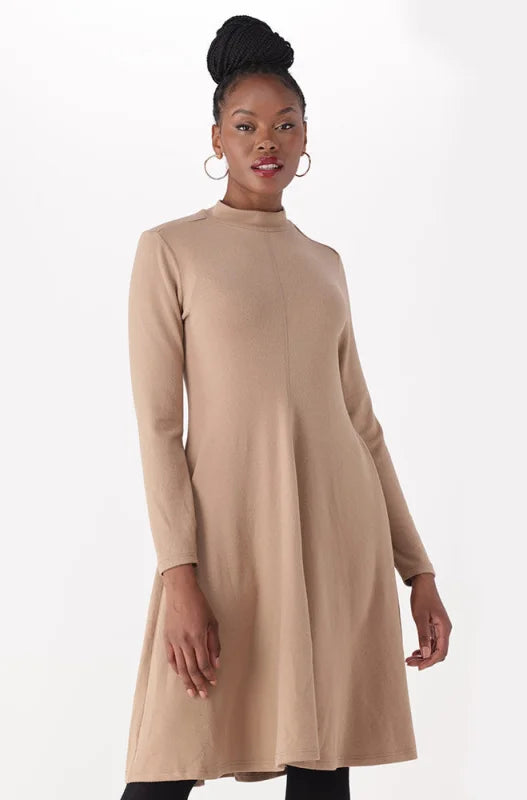 Dunns Clothing | Ladies | Gia Fit And Flare Turtle Neck Dress _ 148641 Taupe