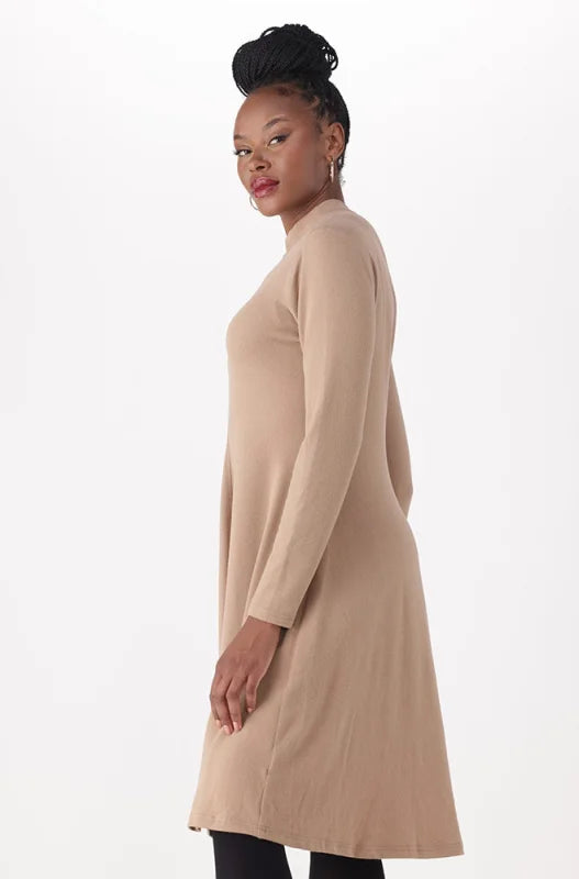 Dunns Clothing | Ladies | Gia Fit And Flare Turtle Neck Dress _ 148641 Taupe