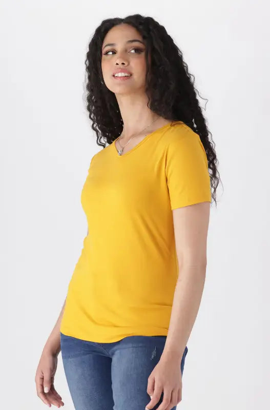 Dunns Clothing | Ladies | Grace V Neck Tee _ 141218 Ocre