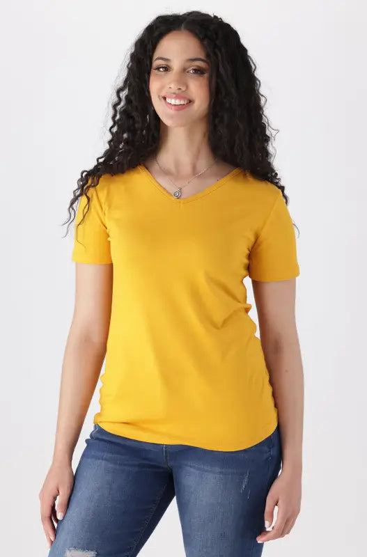 Dunns Clothing | Ladies | Grace V Neck Tee _ 141218 Ocre